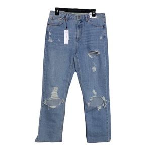 NWT Topshop Distressed Straight Leg Denim Jeans - Blue - Size 10